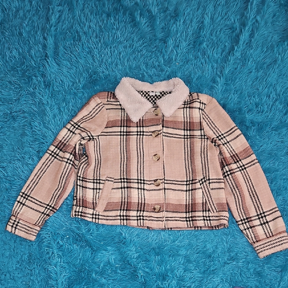Pink Plaid Sherpa Collar Jacket